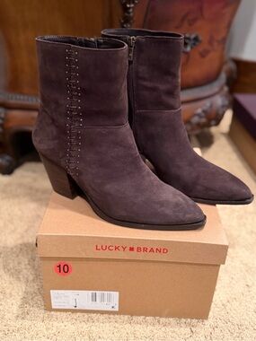 Lucky Brand Dark Brown Suede Pointed Toe Ankle Boots